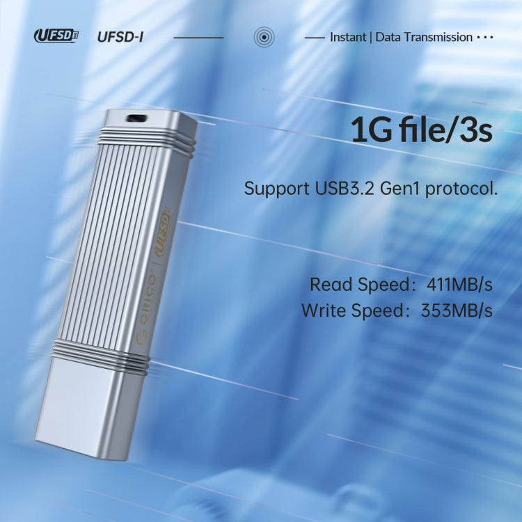 ORICO UFS Flash Drive, Read: 411MB/s, Write: 353MB/s, Memory:128GB, Port:Type-C(Silver) - USB Flash Drives by ORICO | Online Shopping UK | buy2fix