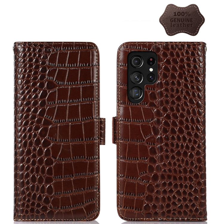 For Samsung Galaxy S23 Ultra 5G Crocodile Top Layer Cowhide Leather Phone Case(Brown) by buy2fix