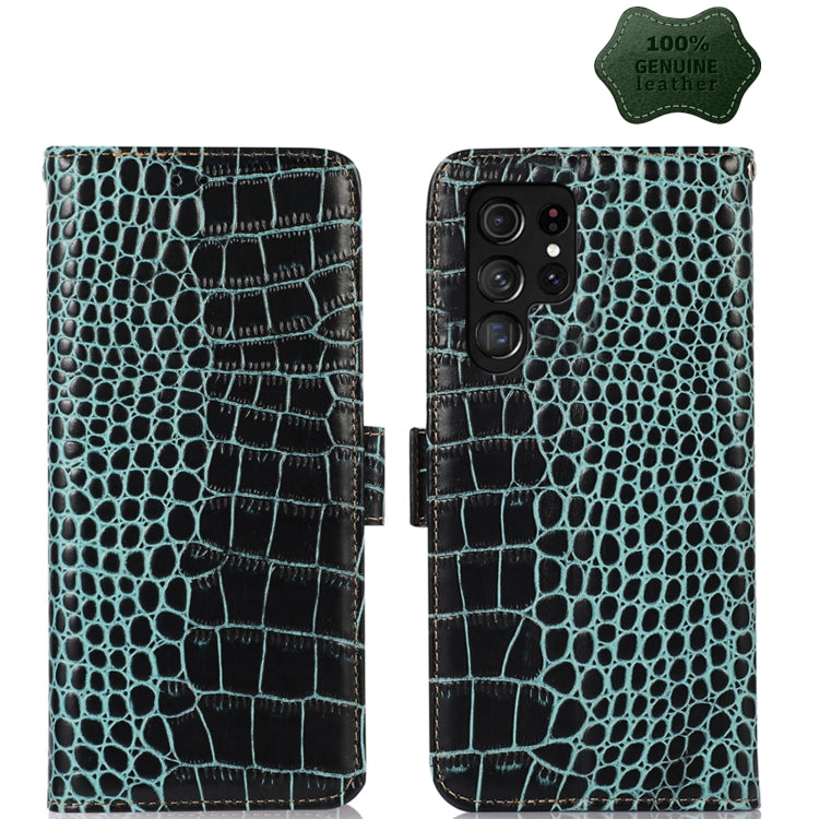 For Samsung Galaxy S23 Ultra 5G Crocodile Top Layer Cowhide Leather Phone Case(Green) - Galaxy S23 Ultra 5G Cases by buy2fix | Online Shopping UK | buy2fix