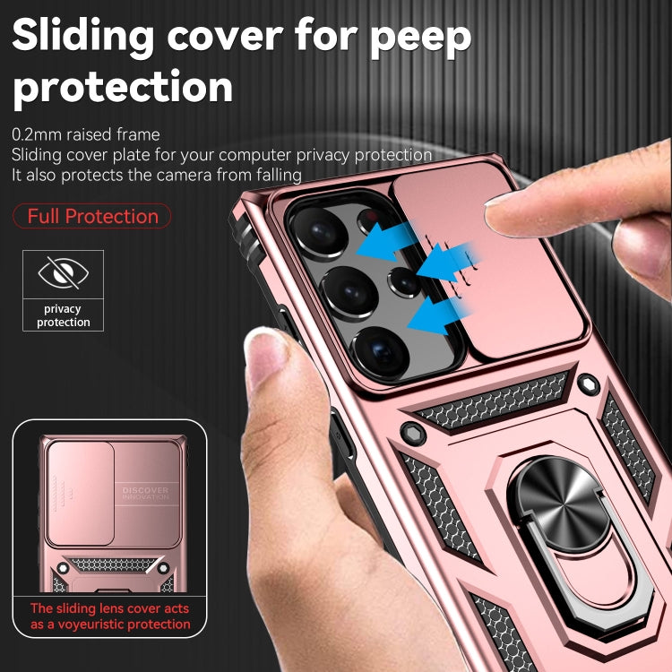 For Samsung Galaxy S23 Ultra 5G Sliding Camshield Holder Phone Case(Rose Gold) by buy2fix