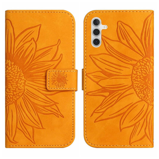 For Samsung Galaxy A04S Skin Feel Sun Flower Pattern Flip Leather Phone Case with Lanyard(Yellow) by buy2fix
