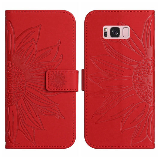 For Samsung Galaxy S8+ Skin Feel Sun Flower Pattern Flip Leather Phone Case with Lanyard(Red) by buy2fix