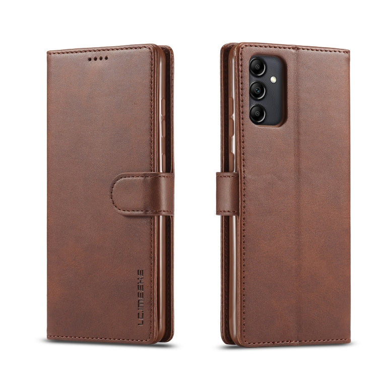 For Samsung Galaxy A14 4G/5G LC.IMEEKE Calf Texture Leather Phone Case(Brown) - Galaxy Phone Cases by LC.IMEEKE | Online Shopping UK | buy2fix