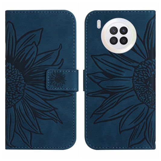 For Honor 50 Lite Skin Feel Sun Flower Pattern Flip Leather Phone Case with Lanyard(Inky Blue) by buy2fix