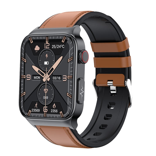 E500 1.83 inch HD Square Screen Leather Watch Strap Smart Watch Supports ECG Monitoring / Non-invasive Blood Sugar(Brown) - Smart Wear by buy2fix | Online Shopping UK | buy2fix