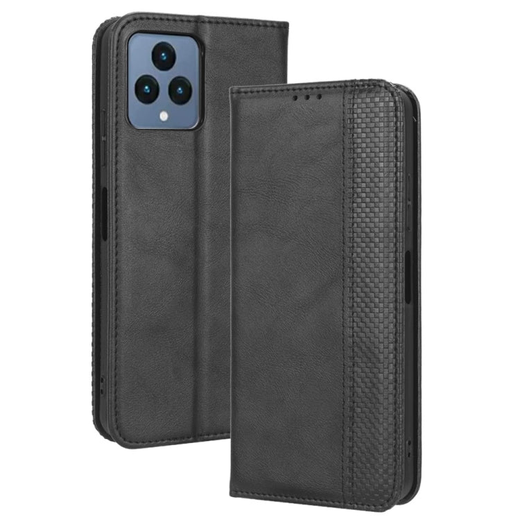 For T-Mobile Revvl 6 5G Magnetic Buckle Retro Texture Leather Phone Case(Black) - More Brand by buy2fix | Online Shopping UK | buy2fix