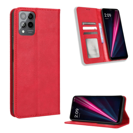 For T-Mobile REVVL 6 Pro 5G Magnetic Buckle Retro Texture Leather Phone Case(Red) by buy2fix