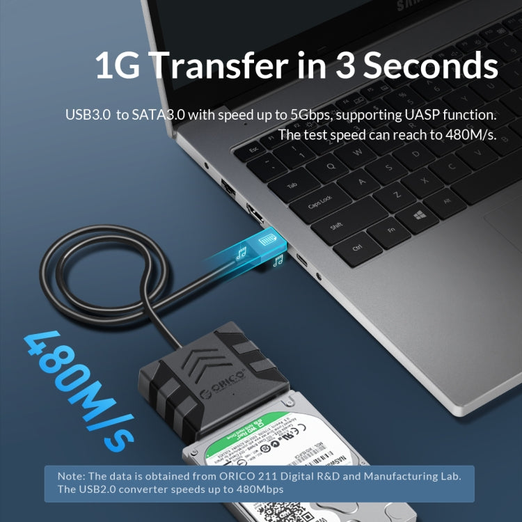 ORICO UTS1 USB 3.0 2.5-inch SATA HDD Adapter with 12V 2A Power Adapter, Cable Length:0.5m(UK Plug) - USB to IDE / SATA by ORICO | Online Shopping UK | buy2fix