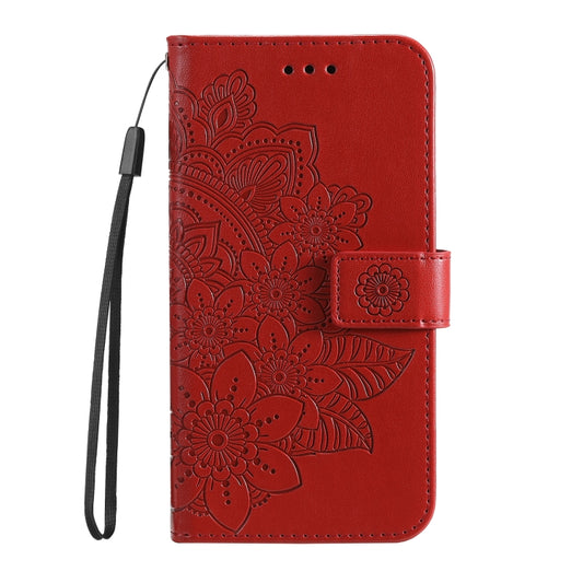 For Honor X8 5G / X6 7-petal Flowers Embossing Leather Phone Case(Red) by buy2fix