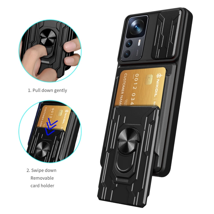 For Xiaomi 12T / 12T Pro / Redmi K50 Ultra Sliding Camshield TPU+PC Phone Case with Card Slot(Black) by buy2fix