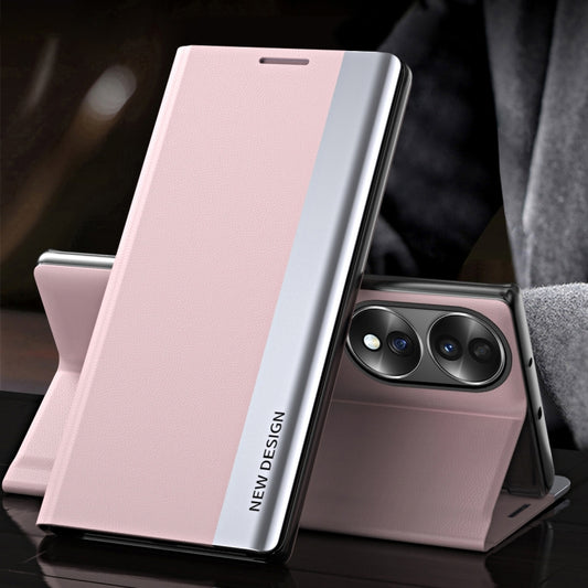 For Honor 70 Side Electroplated Magnetic Leather Phone Case(Pink) by buy2fix
