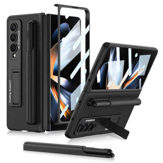 For Samsung Galaxy Z Fold4 GKK Ultra-thin Shockproof Leather Protective Case with Holder & Pen Slots(Carbon Fiber Texture)