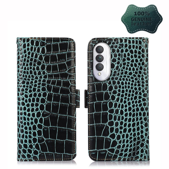 For Samsung Galaxy A14 5G Crocodile Top Layer Cowhide Leather Phone Case(Green)