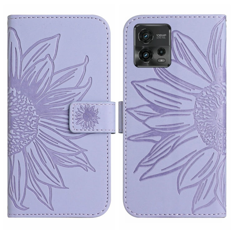 For Motorola Moto G72 5G Skin Feel Sun Flower Pattern Flip Leather Phone Case with Lanyard(Purple) - Motorola Cases by buy2fix | Online Shopping UK | buy2fix