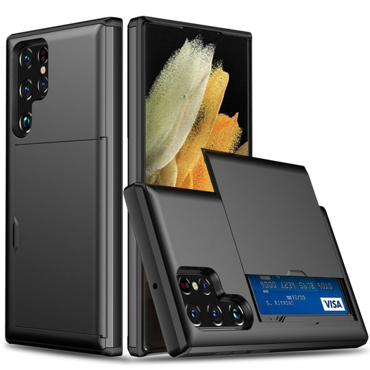 Pour Samsung Galaxy S23 Ultra 5G Étui de téléphone blindé antichoc avec fente pour carte (noir)