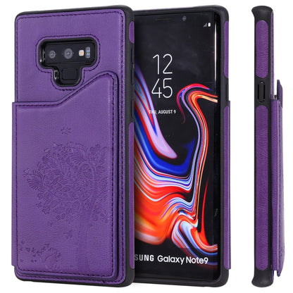 For Galaxy Note 9 Cat Tree Embossing Pattern Shockproof Protective Case with Card Slots & Photo Frame & Holder(Purple) by buy2fix