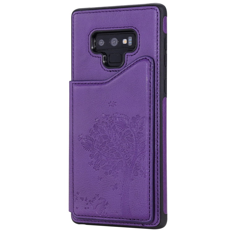 For Galaxy Note 9 Cat Tree Embossing Pattern Shockproof Protective Case with Card Slots & Photo Frame & Holder(Purple) by buy2fix