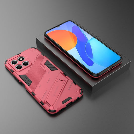 For Honor X8 5G Punk Armor PC + TPU Phone Case with Holder(Light Red) by buy2fix