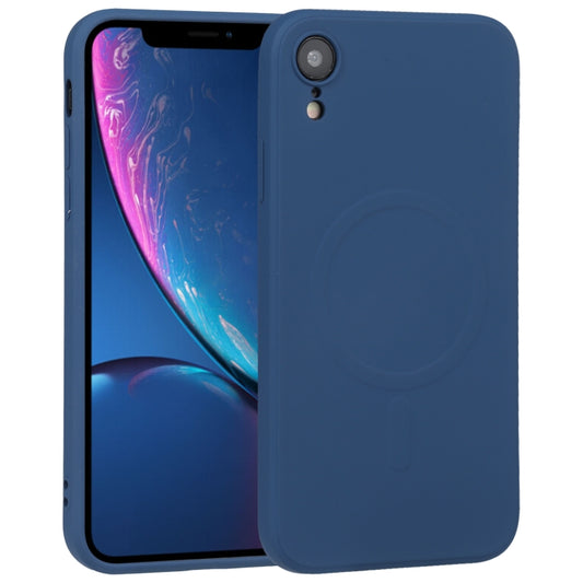 For iPhone XR Liquid Silicone Full Coverage Shockproof Magsafe Phone Case(Dark Blue) by buy2fix