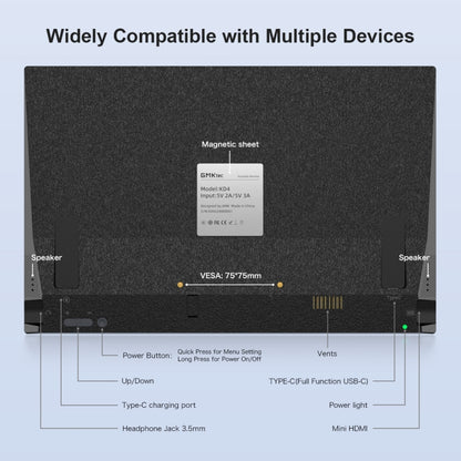 GMK KD4 14 inch HDR 1080P IPS Screen Portable Monitor(EU Plug) - LCD Monitors by GMKtec | Online Shopping UK | buy2fix