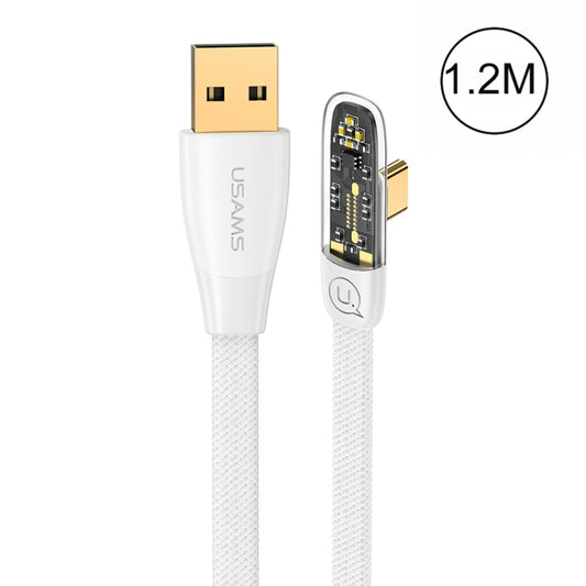 USAMS US-SJ585 66W Iceflake Series USB to Type-C Right Angle Transparent Fast Charge Data Cable, Cable Length:1.2m(White) -  by USAMS | Online Shopping UK | buy2fix
