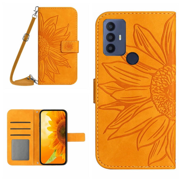 For TCL 30 SE/30E/306/305 Skin Feel Sun Flower Pattern Flip Leather Phone Case with Lanyard(Yellow) by buy2fix