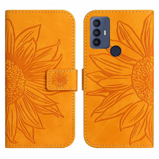 For TCL 30 SE/30E/306/305 Skin Feel Sun Flower Pattern Flip Leather Phone Case with Lanyard(Yellow) by buy2fix