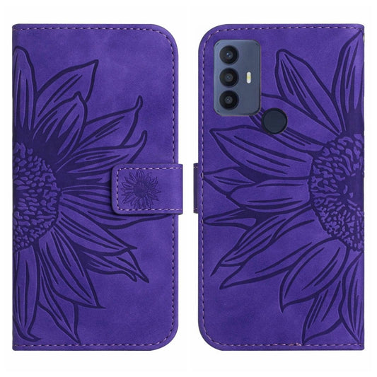 For TCL 30 SE/30E/306/305 Skin Feel Sun Flower Pattern Flip Leather Phone Case with Lanyard(Dark Purple) by buy2fix