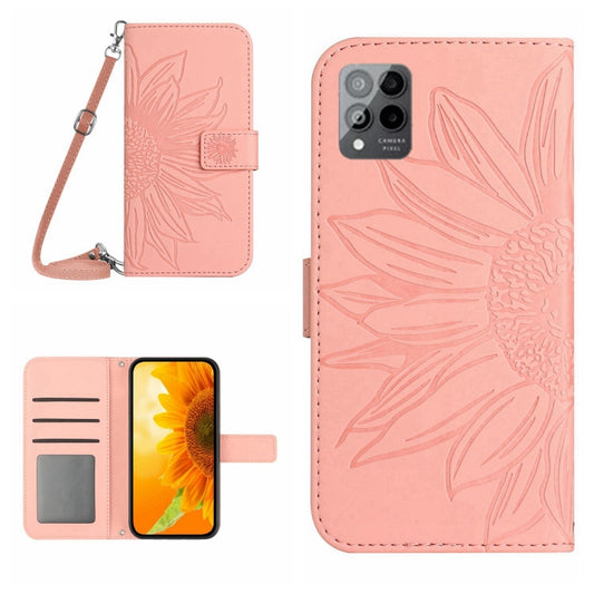 For T-Mobile Revvl 6 Pro 5G Skin Feel Sun Flower Pattern Flip Leather Phone Case with Lanyard(Pink) by buy2fix
