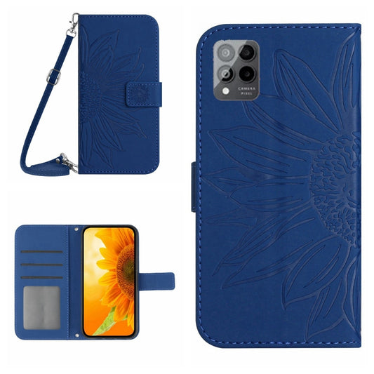 For T-Mobile Revvl 6 Pro 5G Skin Feel Sun Flower Pattern Flip Leather Phone Case with Lanyard(Dark Blue) by buy2fix
