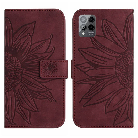 For T-Mobile Revvl 6 Pro 5G Skin Feel Sun Flower Pattern Flip Leather Phone Case with Lanyard(Wine Red) by buy2fix