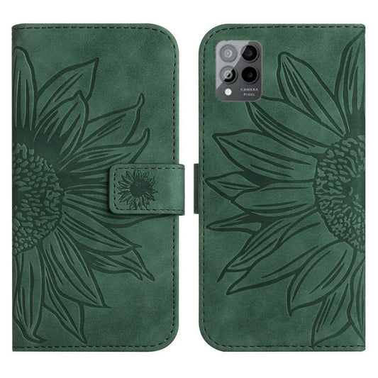 For T-Mobile Revvl 6 Pro 5G Skin Feel Sun Flower Pattern Flip Leather Phone Case with Lanyard(Green) by buy2fix