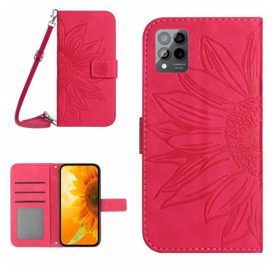 For T-Mobile Revvl 6 Pro 5G Skin Feel Sun Flower Pattern Flip Leather Phone Case with Lanyard(Rose Red) by buy2fix