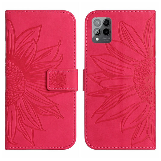 For T-Mobile Revvl 6 Pro 5G Skin Feel Sun Flower Pattern Flip Leather Phone Case with Lanyard(Rose Red) by buy2fix