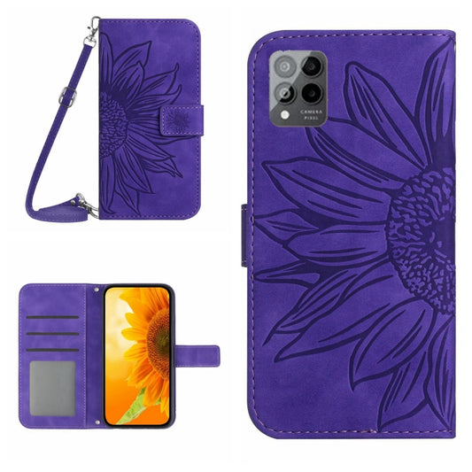 For T-Mobile Revvl 6 Pro 5G Skin Feel Sun Flower Pattern Flip Leather Phone Case with Lanyard(Dark Purple) by buy2fix