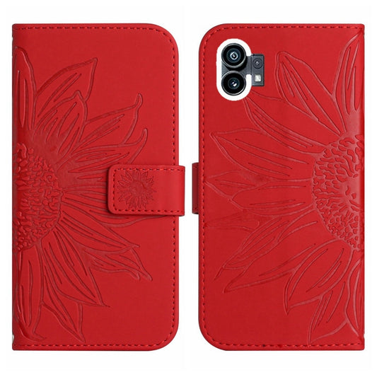 For Nothing Phone 1 Skin Feel Sun Flower Pattern Flip Leather Phone Case with Lanyard(Red) by buy2fix