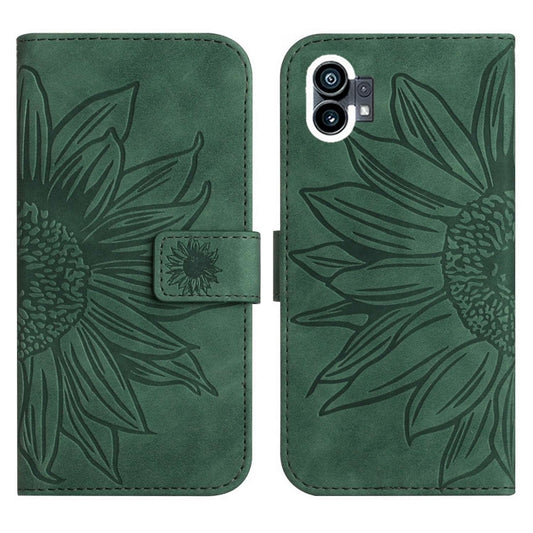 For Nothing Phone 1 Skin Feel Sun Flower Pattern Flip Leather Phone Case with Lanyard(Green) by buy2fix