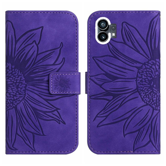 For Nothing Phone 1 Skin Feel Sun Flower Pattern Flip Leather Phone Case with Lanyard(Dark Purple) by buy2fix