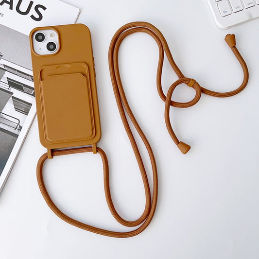 For iPhone 12 Pro Max Crossbody Lanyard Elastic Silicone Card Holder Phone Case(Brown) by buy2fix