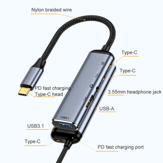 Y003 5 in 1 USB-C/Type-C to USB3.1+USB2.0+Dual USB-C/Type-C+3.5mm Audio Interface Multifunctional Adapter by buy2fix