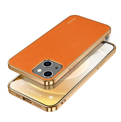 For iPhone 14 SULADA Shockproof TPU + Handmade Leather Phone Case(Orange) - iPhone 14 Cases by SULADA | Online Shopping UK | buy2fix