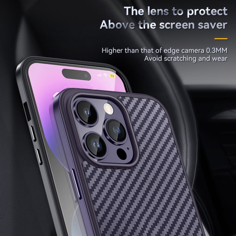 For iPhone 14 SULADA Carbon Fiber Textured Shockproof Metal + TPU Frame Case(Dark Blue) - iPhone 14 Cases by SULADA | Online Shopping UK | buy2fix