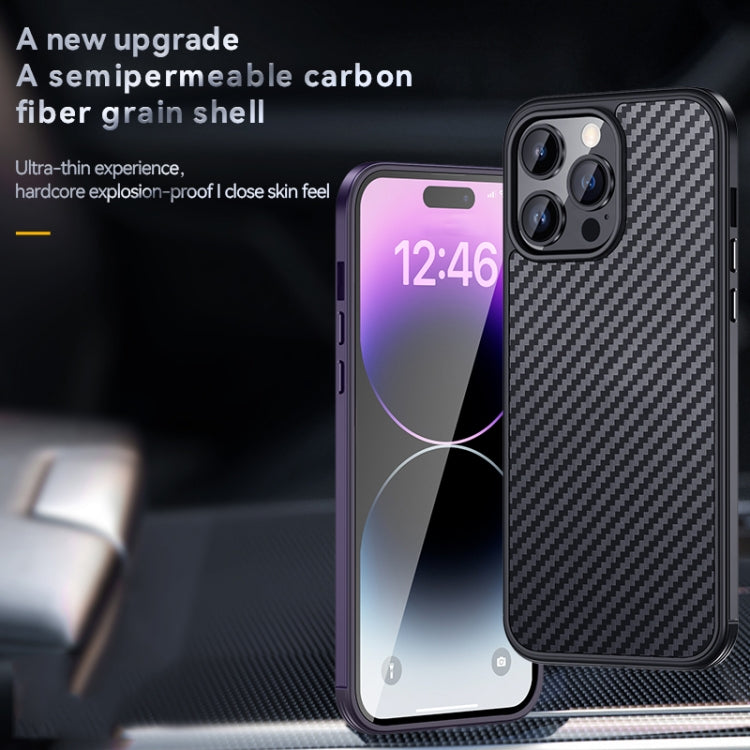 For iPhone 14 Plus SULADA Carbon Fiber Textured Shockproof Metal + TPU Frame Case(Dark Purple) - iPhone 14 Plus Cases by SULADA | Online Shopping UK | buy2fix