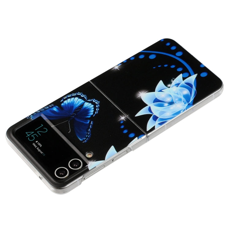 For Samsung Galaxy Z Flip 3 5G Foldable Colored Drawing PC Phone Case(Blue Butterfly Flower) - Galaxy Phone Cases by buy2fix | Online Shopping UK | buy2fix