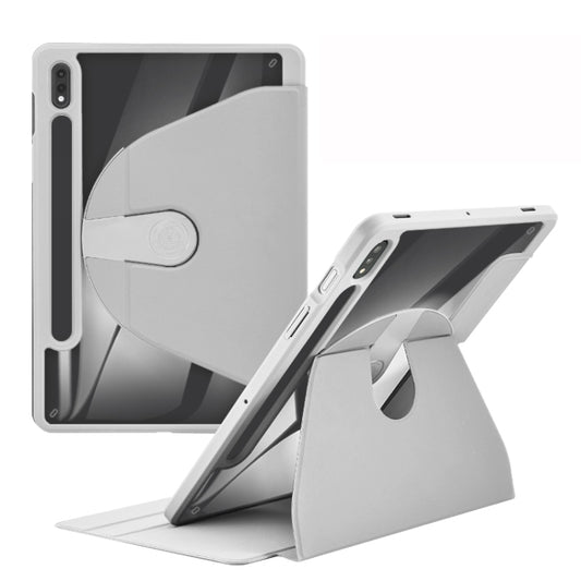 For Samsung Galaxy Tab S8 Ultra Acrylic 360 Degree Rotation Holder Tablet Leather Case(Grey) - Galaxy Tab S8 Ultra Cases by buy2fix | Online Shopping UK | buy2fix