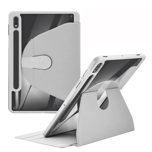 For Samsung Galaxy Tab S8 Ultra Acrylic 360 Degree Rotation Holder Tablet Leather Case(Grey) by buy2fix