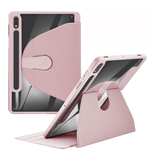 For Samsung Galaxy Tab S8 Ultra Acrylic 360 Degree Rotation Holder Tablet Leather Case(Baby Pink) - Galaxy Tab S8 Ultra Cases by buy2fix | Online Shopping UK | buy2fix