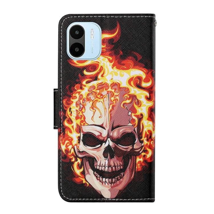 For Xiaomi Redmi A1 Colored Drawing Pattern Leather Phone Case(Flame Skull) - Xiaomi Cases by buy2fix | Online Shopping UK | buy2fix