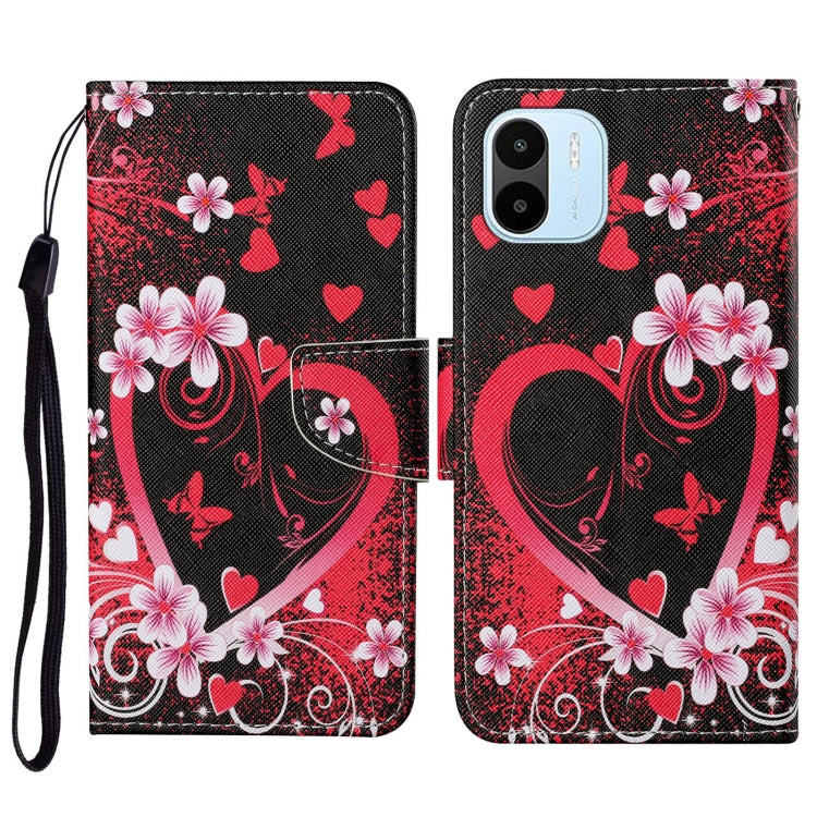 For Xiaomi Redmi A1 Colored Drawing Pattern Leather Phone Case(Red Heart) - Xiaomi Cases by buy2fix | Online Shopping UK | buy2fix