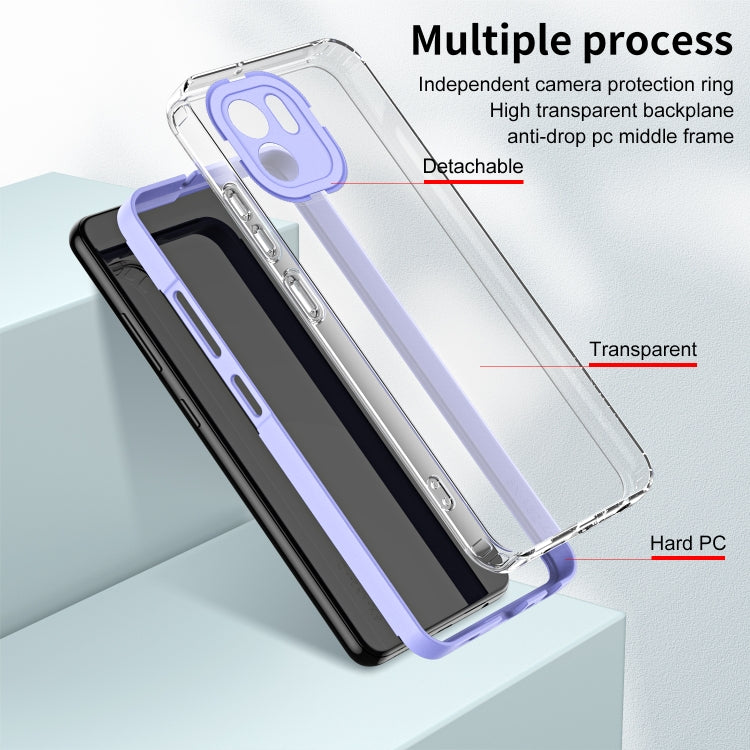 For Xiaomi Redmi A1 3 in 1 Clear TPU Color PC Frame Phone Case(Purple) - Xiaomi Cases by buy2fix | Online Shopping UK | buy2fix